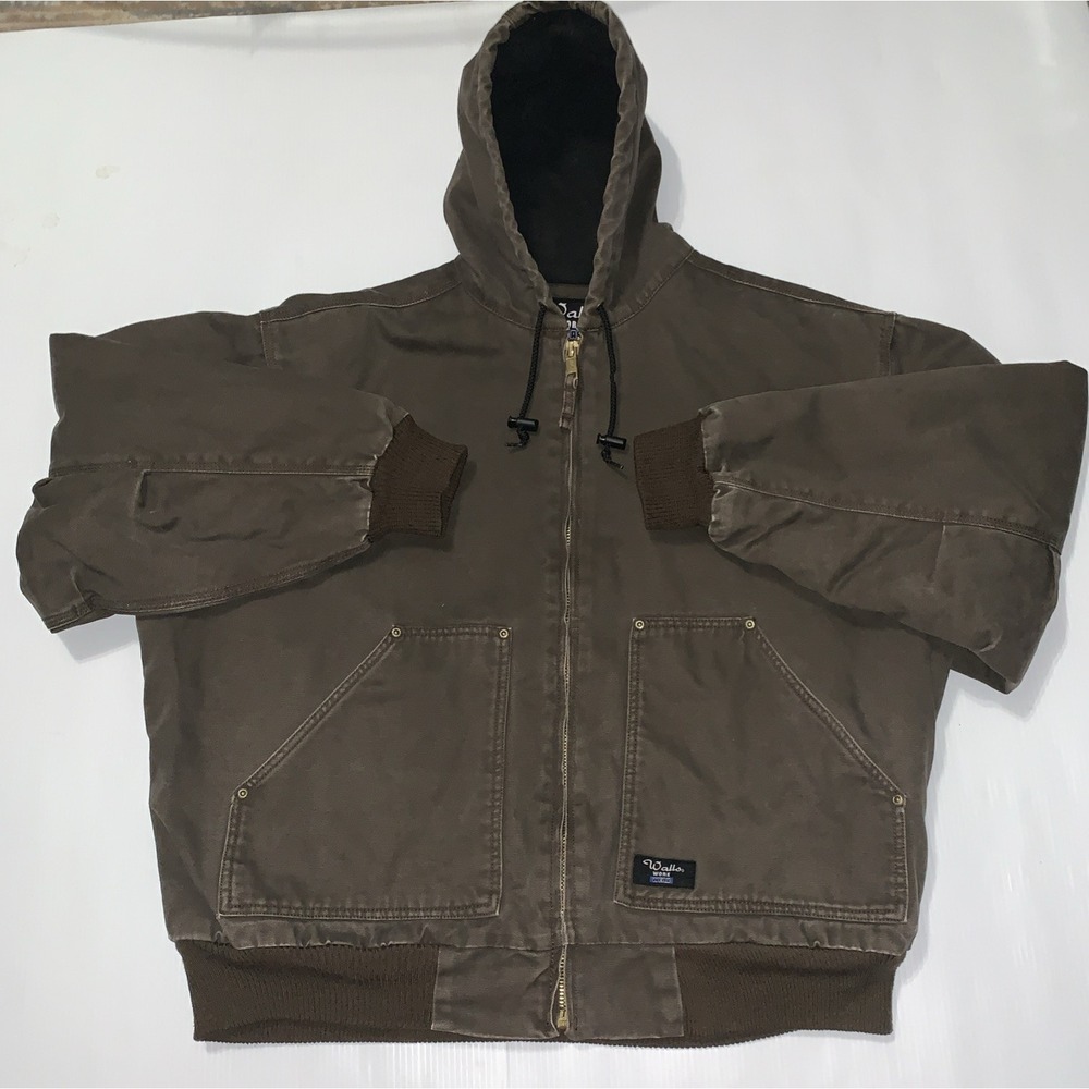 Walls Workwear Duck Canvas Hooded Work Jacket Mens XLarge Brown Fleece Lined